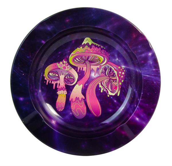 Metall-Aschenbecher rund, ca. 13,3cm, Höhe ca. 1,5cm, Psychedelic Mushrooms