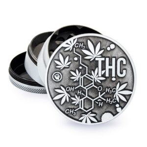 FIRE-FLOW™ Metal Grinder Silver THC Molecules (⌀50 mm / 4-parts)